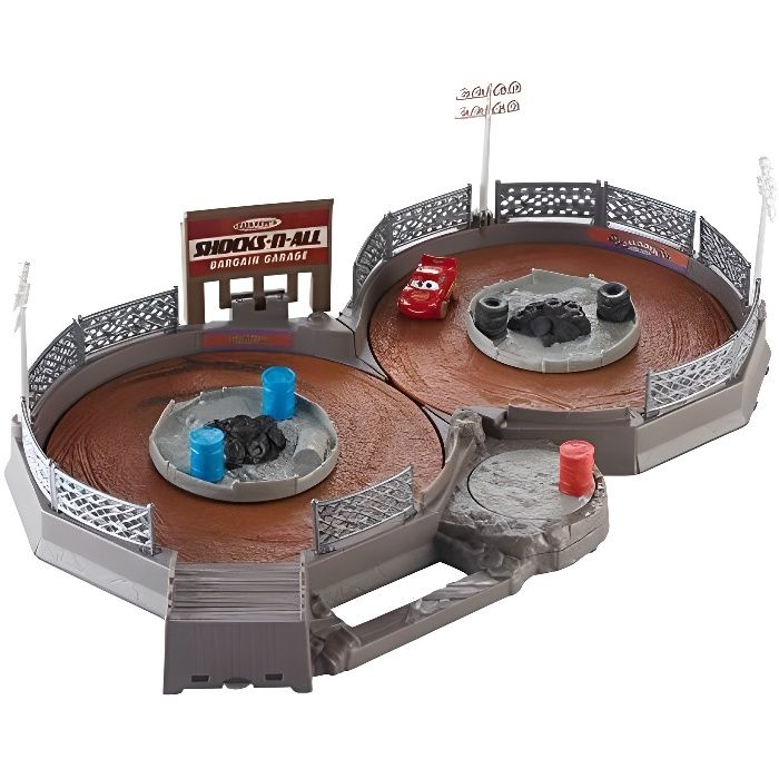 Disney Pixar Cars Coffret circuit Thunder Hollow transportable, piste en 8 pour mini voitures avec mini-véhicule Flash M FLG7