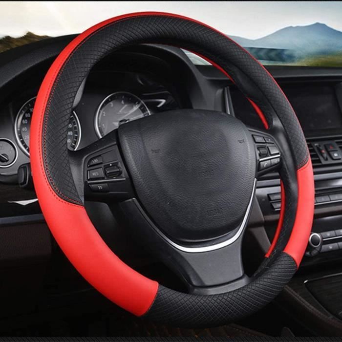 Couvre Volant Cuir Microfibre Housse de Volant Antidérapant de Voiture Universel Protecteur de Volant (Rouge)