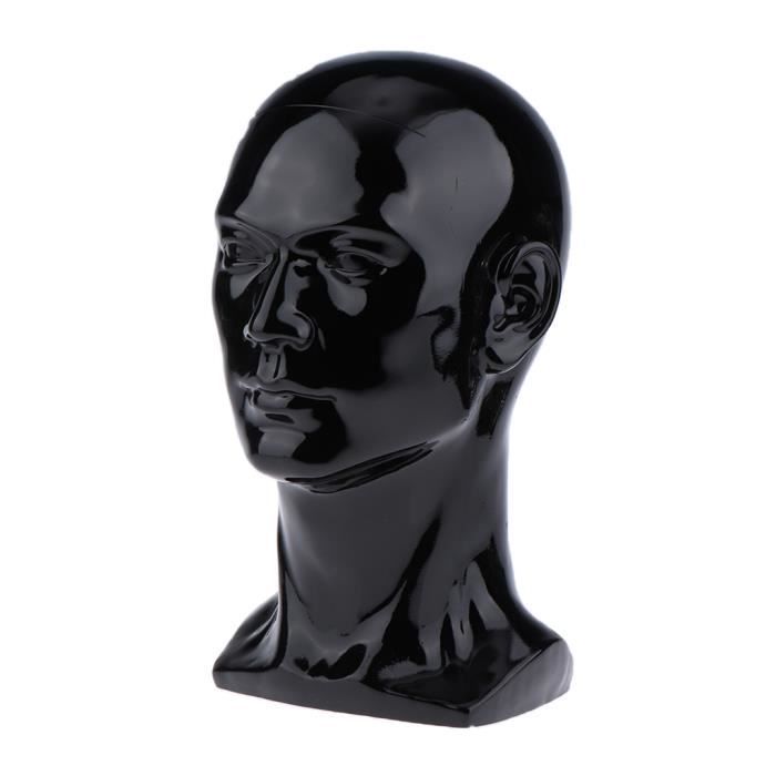 Tête de Mannequin Homme Tête Noire En Plastique PVC De Qualité Présenter Vitrine de Chapeau Perruque Bijoux Noir mat