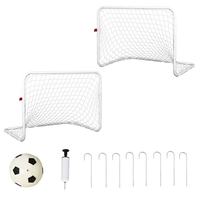 Set de 2 mini cages de football pour enfant - ballon, pompe, piquets inclus - 78L x 46l x 56H cm - métal blanc 78x46x56cm Blanc