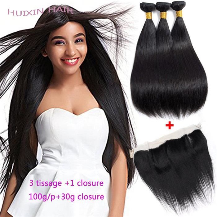3 tissage bresilien lisse + closure 7A cheveux naturels humain 26-26-26-+13*4 lace closure 18-