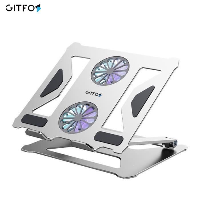 Support Ordinateur Portable avec Deux Ventilateurs Refroidisseur Ordinateur Portable Ventilé en Aluminium Réglable