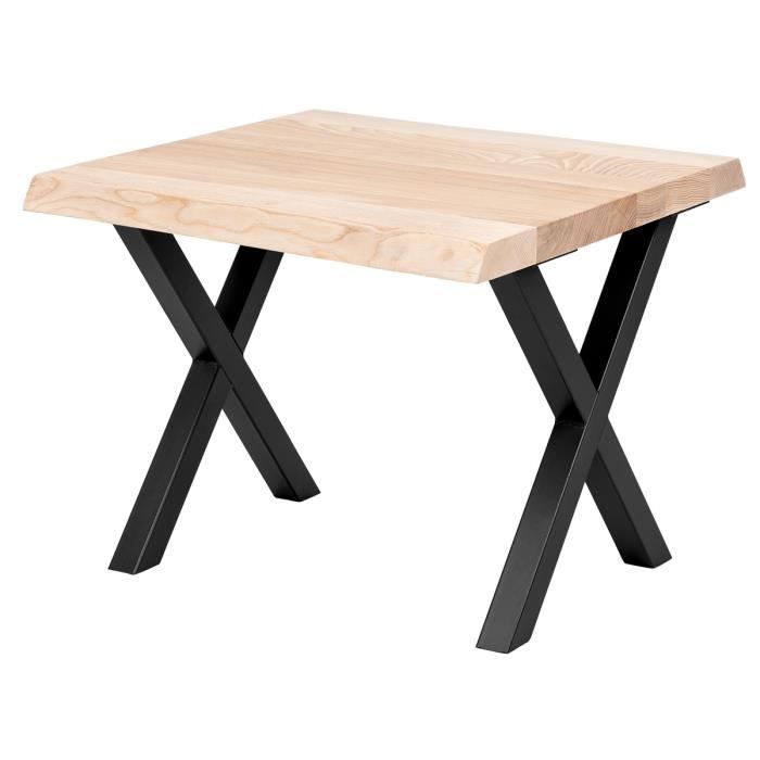 LAMO MANUFAKTUR Table basse en bois - industriel - salon - 60x60x47cm - frêne sévère - pieds métal noir - modèle design