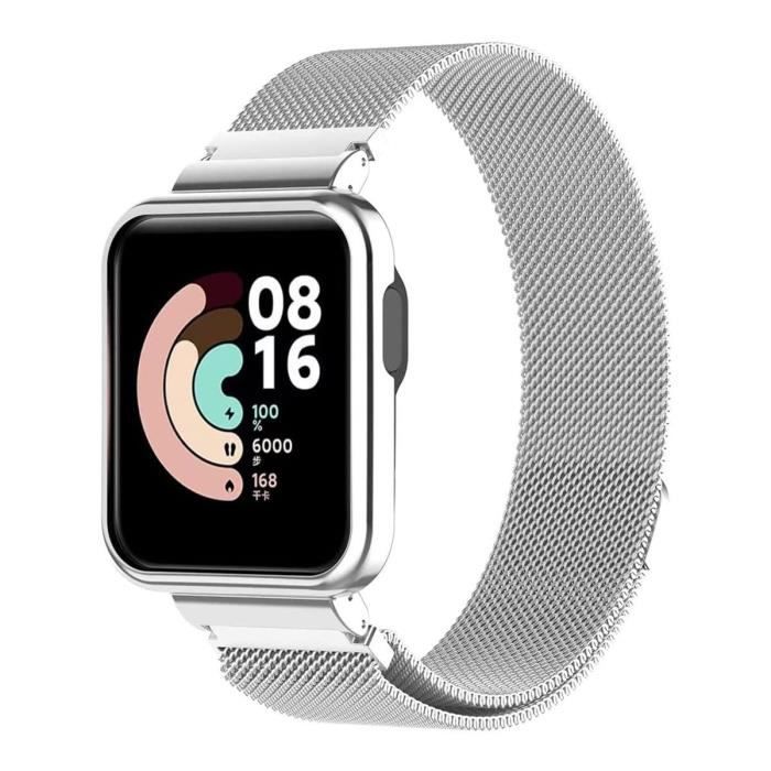 Bracelet Milanais Compatible avec Xiaomi Mi Watch Lite Bracelet de Remplacement en Acier Inoxydable Solide Magnétique, Argent