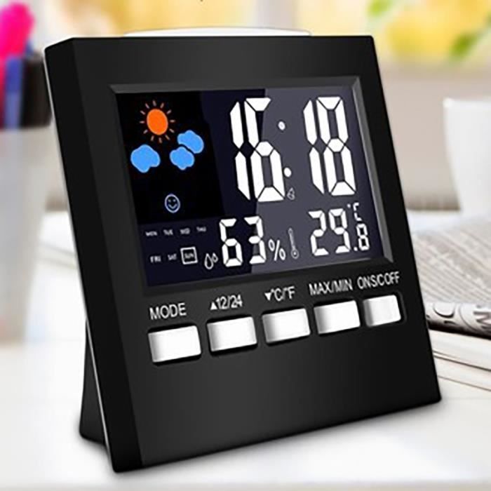 Thermomètre Intérieur Numérique Hygromètre Température Humidité Horloge Pour Maison