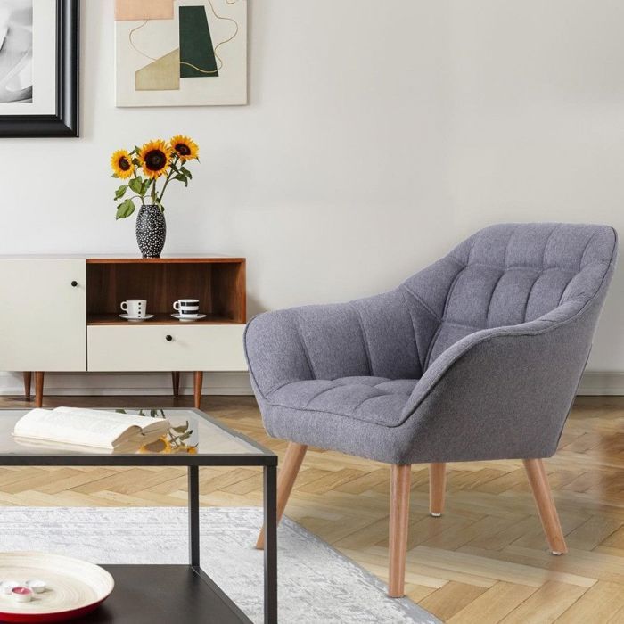 Fauteuil Scandinave Zentao Tissu Gris Clair