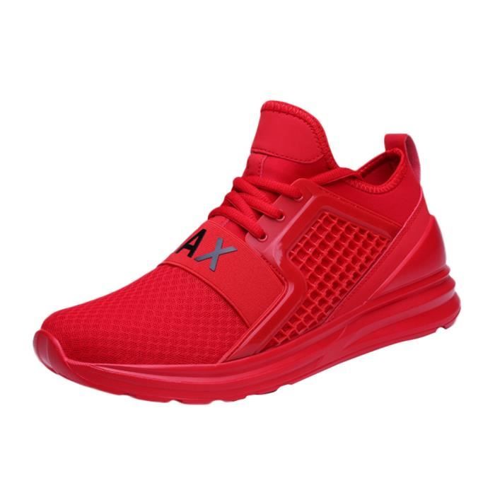 Casual Lace-Up plat Hommes Sport Chaussures Running Wear Résistant Solide Couleur Sneaker rouge
