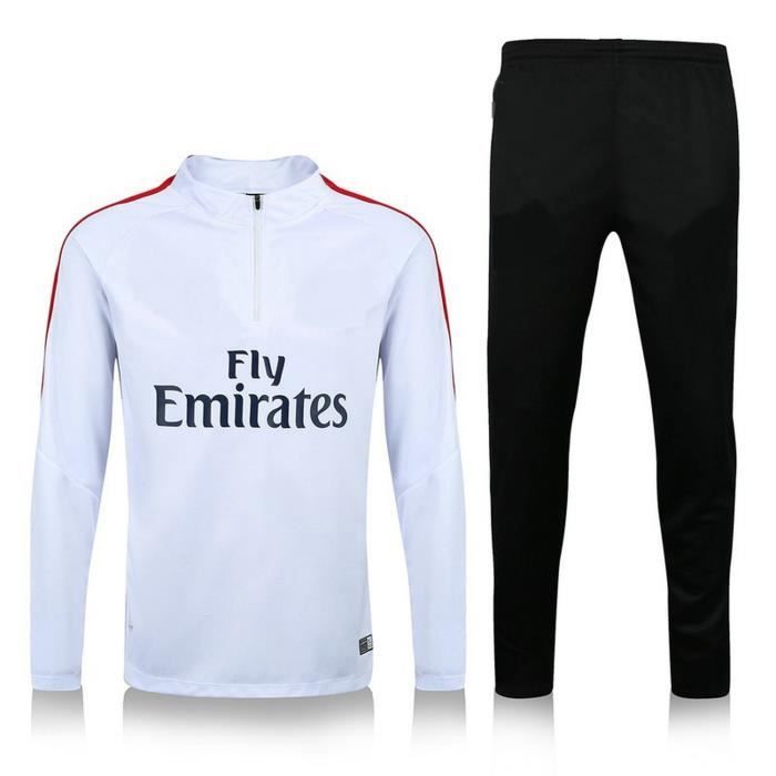 Survetement Homme Ensemble Foot Equipe France Vêtement de Sport Printemps Automne Hiver Mince Manches Longues Blanc