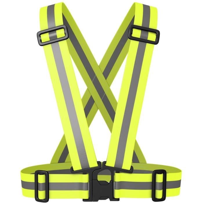élastique Réfléchissant Gilet Harnais de Sécurité pour Vélo Bicyclette Moto Cyclisme Course à Pied Jogging (Jaune Fluo)