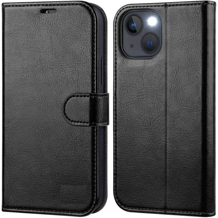 Coque iphone 13 Simili Cuir Rabat Noir Porte Carte