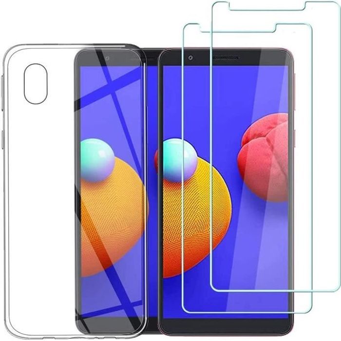 Samsung Galaxy A01 Core - Coque Souple transparente + 2 Films en Verre trempé résistants Anti Casse écran