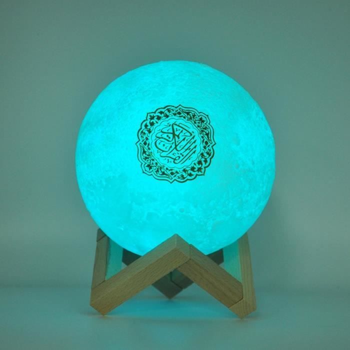 Qur'an Moon Lights Lampe d'impression 3D 7 Couleurs LED Veilleuse, Coran Bluetooth Haut-parleurs Télécommande Petite Lune Lampe