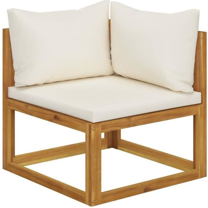 8118Good- Canapé sectionnel • Canapé d'angle droit fixe • Canapé Sofa de salon Retro Design, et coussin blanc crème Bois d'acacia