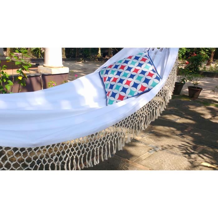Hamac à franges en coton blanc - Dimensions 250 x 90 cm