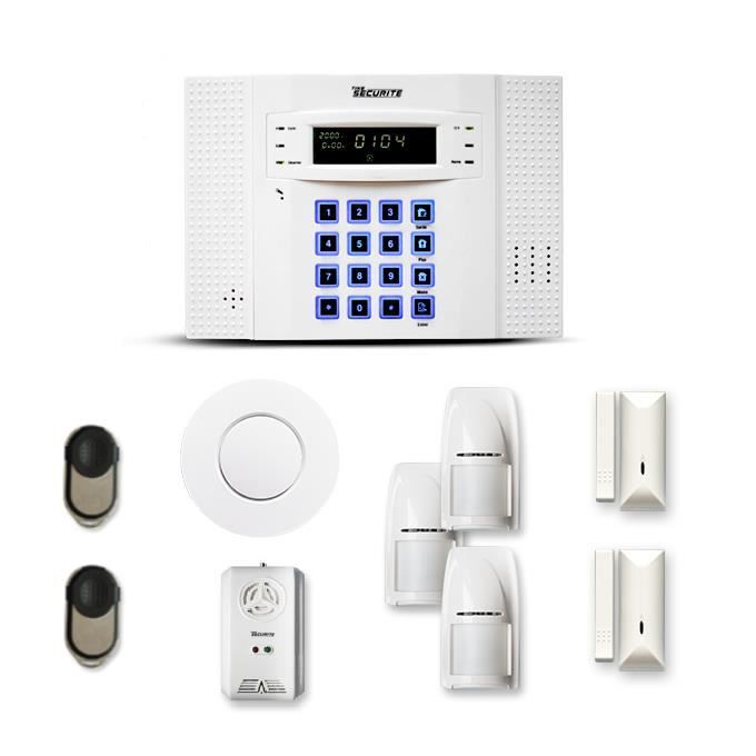 Alarme maison sans fil DNB 2 à 3 pièces mouvement + intrusion + détecteur de fumée + gaz - Compatible Box internet