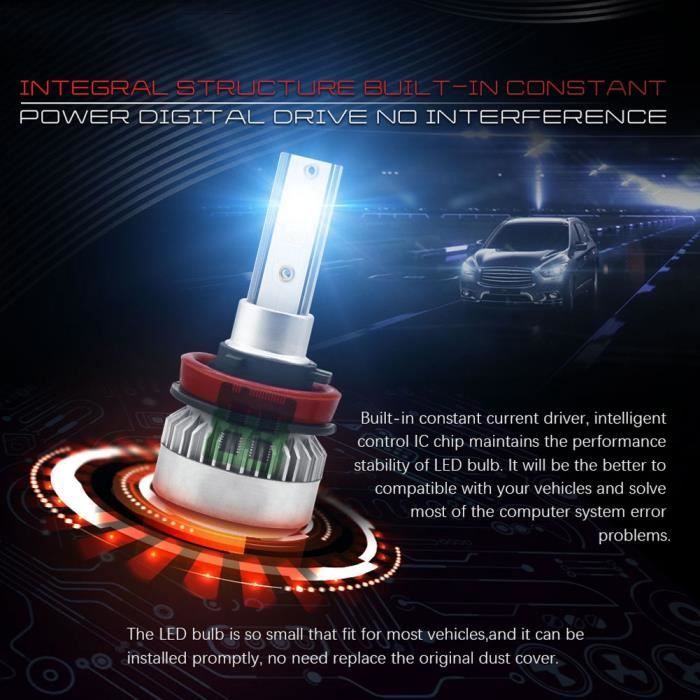 2pcs ampoules de phare de voiture h8 / h9 / h11 étanche LED lampe de brouillard 110w 6000k