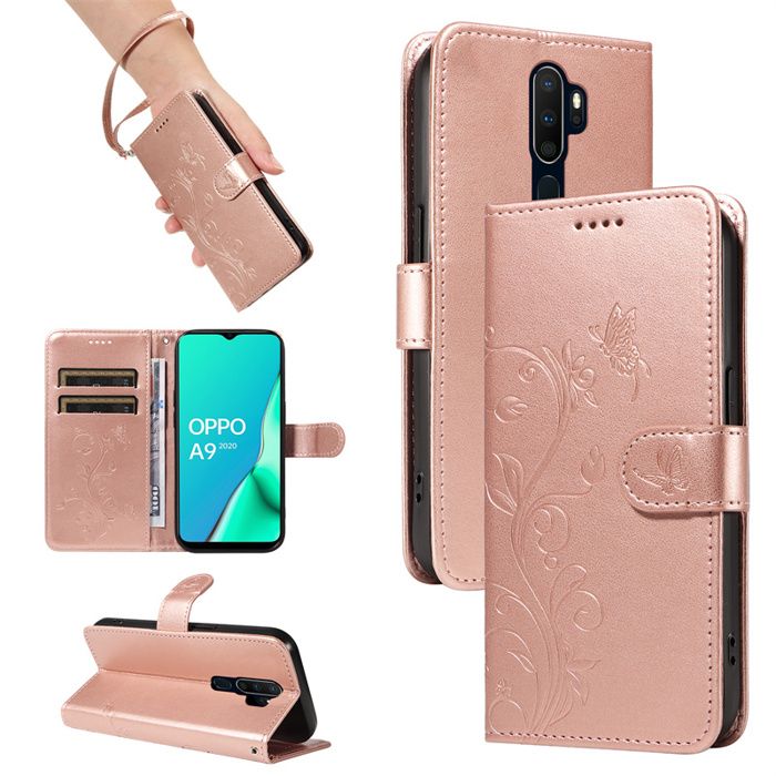Housse Folio Oppo A9 2020 / A5 2020 - Similicuir Noir - Porte-cartes Et Support - Neuf