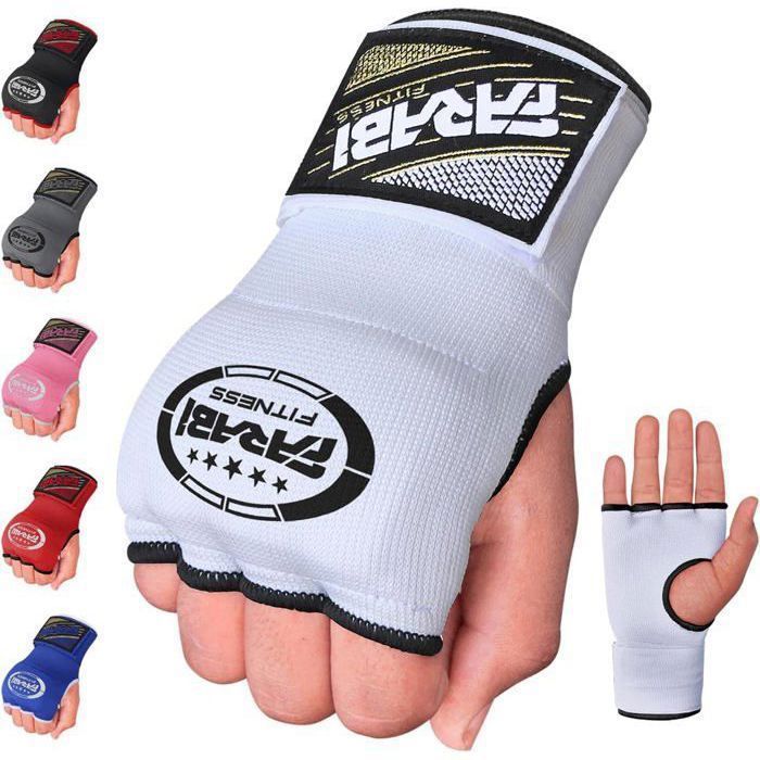 Farabi Sports Bande Boxe Sous-Gants élastiqués Demi-Doigt Sans Rembourrage En Gel Bandage Boxe Idéal Pour MMA, Muay Thai, L'entraînement, Sports De Combat, Kickboxing Et Arts Martiaux (White, S/M