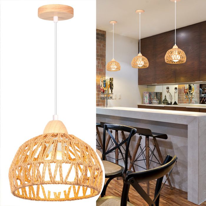 Lot De 3 Abat-jour En Rotin Tressé Main - Style Bohème Petit Modèle E27 - Pour Salon, Salle à Manger - 10