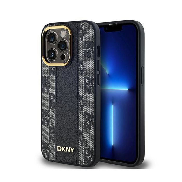 Étui pour iPhone 14 Pro - DKNY - Cuir à damier - Compatible MagSafe - Noir - Coque rigide
