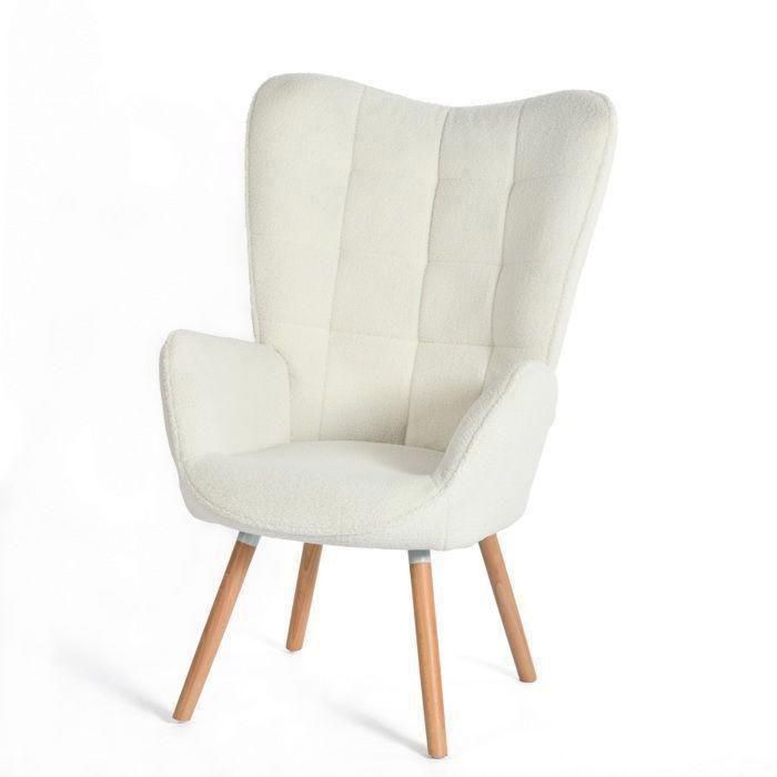 MEUBLES COSY Fauteuil scandinave avec accoudoirs en tissu mouton bouclette beige à surpiqûres - FUNKEL