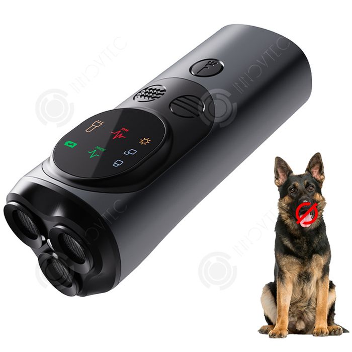 Comparer les prix de INN Anti aboiement chien ultrason 2 en 1 800mah 15-35kHz 84,5x46,8x126mm LED 2 types ultrasons usb anti-aboiement avec lampe de