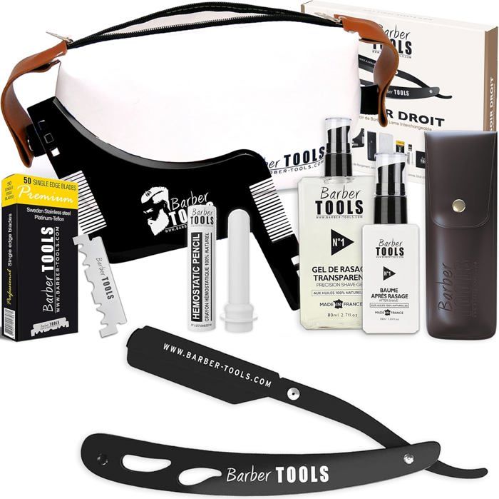 Kit Rasoir Droit De Barbier - 5 Pièces Vintage Luxe, Acier Inoxydable, Manche Bois