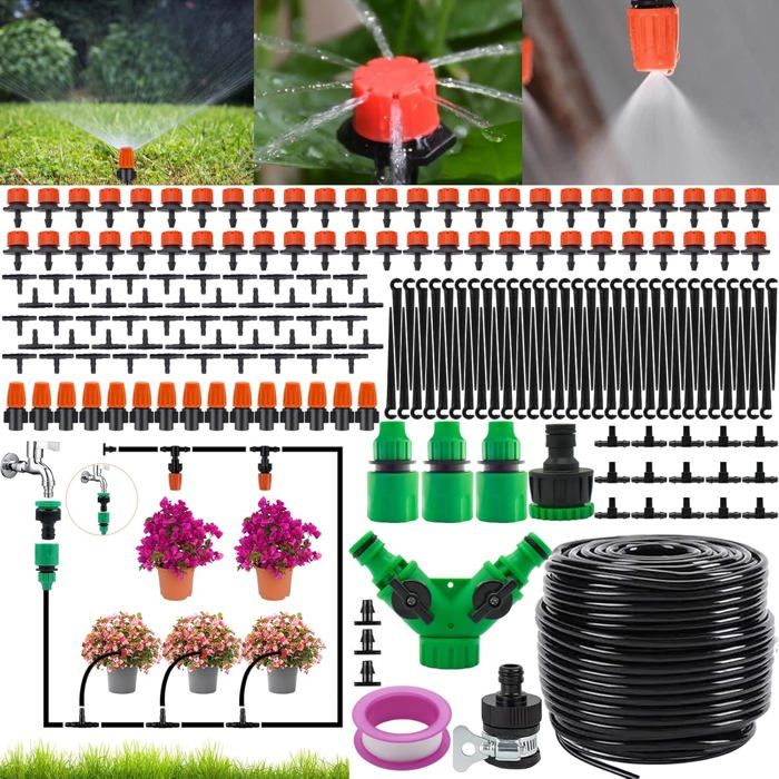 Kit Irrigation Goutte-à-Goutte 201 Pièces NINGESHOP – 50 M Tuyau + Accessoires – Arrosage Auto Jardin & Serre