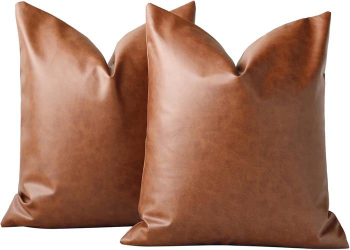 Lot de 2 housses de coussin en similicuir et coton idéales pour la chambre le salon ou le canapé