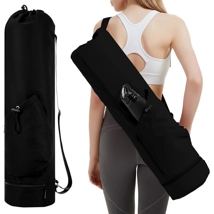 1 x Sac pour tapis de yoga-multifonctionnel avec deux poches imperméable et résistant à lhumidité-sport/fitness noir 78x19 cm