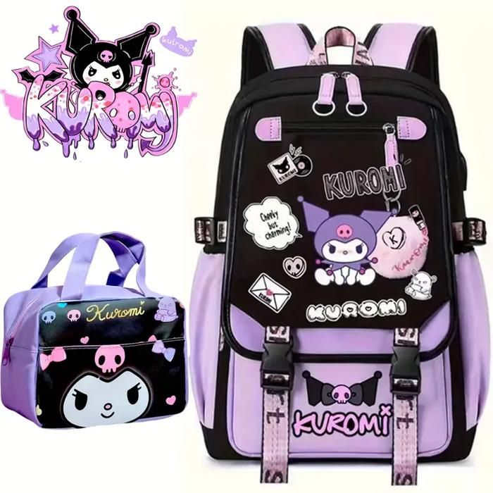 Sac à Dos Cordon Kuromi Pour Fille – Sanrio Officiel, Léger 100% Polyester, 32x24,5 Cm, Avec Badge Nom, Idéal Piscine Ou Sport