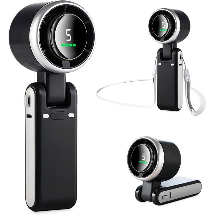 FLEUVE - Ventilateurs - Mini Ventilateur 3600mAh 12h 5 Vitesses Moteur Sans Balais Poche / Bureau / Cou - Gris Étoilé - Mertturm