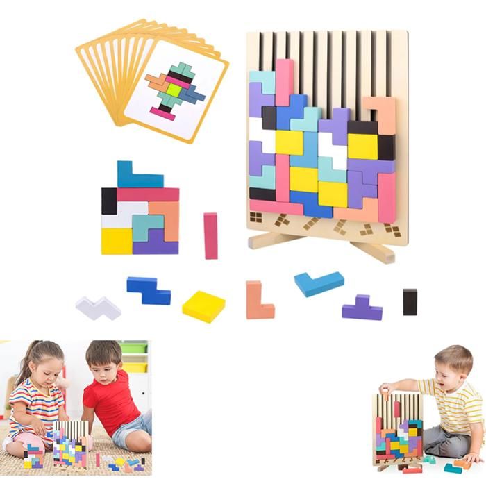CASSE-TETE Wooden Stacking Puzzle Toy en bois avec 10 cartes jeu de puzzle 3D intelligence blocs russes cadeau pour enfants