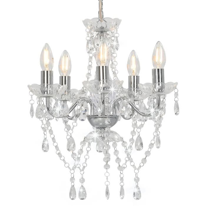 Lustre - vidaXL - Perles de cristal - Argenté - 5 x E14