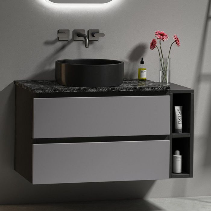 Meuble sous-lavabo suspendu - TRUXEN - Dimensions 80x44x485 cm - Design moderne noir-gris - Tiroirs spacieux