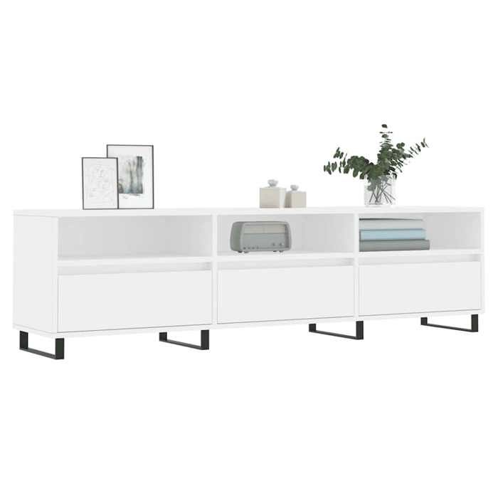 Meuble TV moderne - vidaXL - Blanc - 150x30x445 cm - Bois dingénierie - 6 compartiments - Pieds en fer