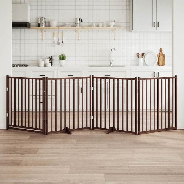 Barrière pour chiens en bois - vidaXL - 4 panneaux - Bois de sapin massif - Brun - 80x90x2 cm par panneau Barrière pour chiens en bois - vidaXL - 4 panneaux - Bois de sapin massif - Brun - 80x90x2 cm par panneau