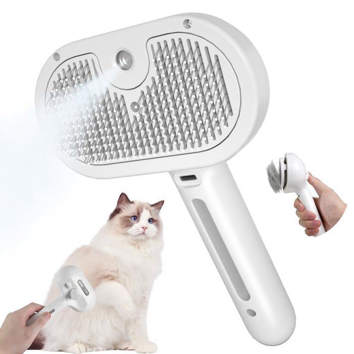 Brosse pour chat à vapeur brosse pour chien pour poils longs et courts blanc-UISAVE