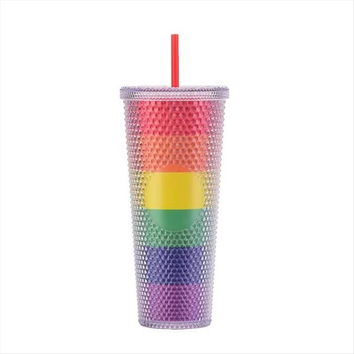 Gobelet avec Paille Amovible 680 Ml Couleur Arc en Ciel Double Paroi Goulot Large Anti Fuite pour le Sport en Plein Air.