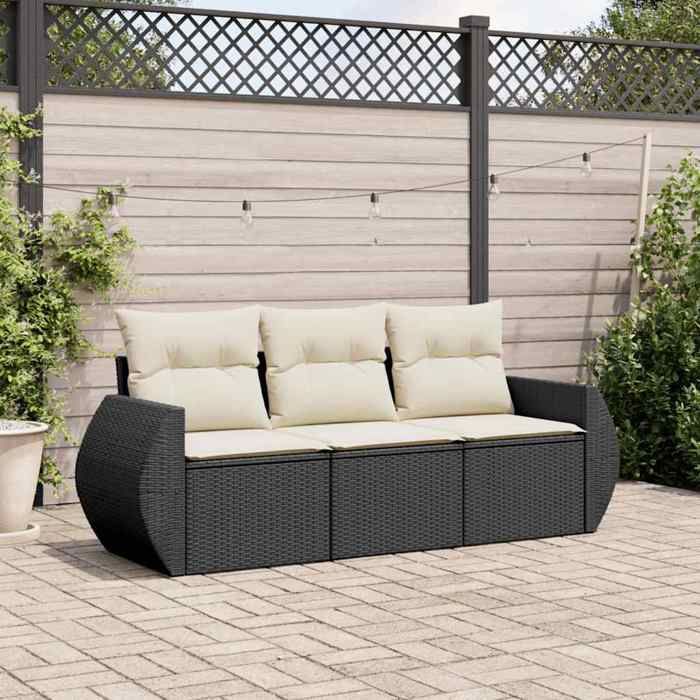 SALE 2026 meuble dextérieur arrière-cour terrasse Noir - Salon de jardin 3 pcs avec coussins noir résine tressée PRO366416786