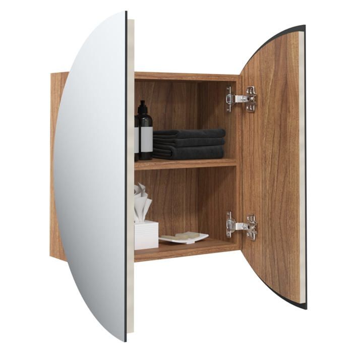 Moderne Cabinet de salle de bain SOLOMOON ARMOIRE WC Avec miroir rond et LED Chêne 47x47x175 cm MM885