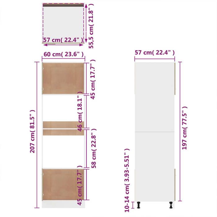 Remise 2026®Caisson de cuisine Brun - Meuble micro-ondes - Vitrine de cuisine - Lyon - avec rangement - Chêne fumé - 60x57x207c