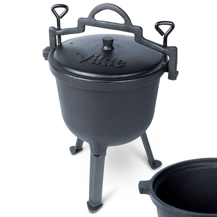 Cocotte en fonte sur pieds - Vilde - 8 l - Diamètre 25 5 cm - 33x29x47 cm - Noire - Résistante aux hautes températures