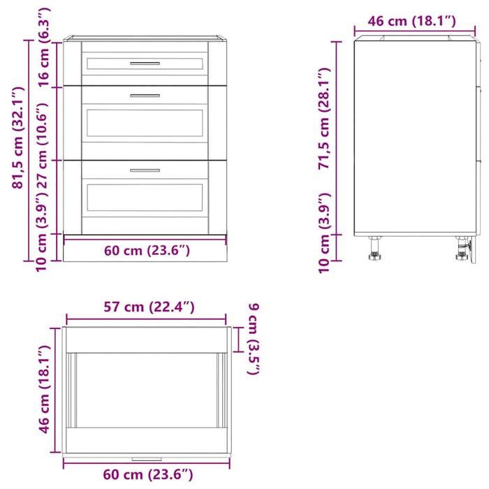 Remise 2026®Caisson de cuisine Blanc - Meuble bas de cuisine - Armoire à vitrine - « Porto » - avec rangement - Bois dingénierie