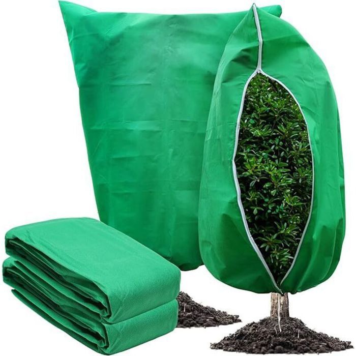 Voile dhivernage pour plantes - PZCC - 120x80 cm - Polypropylène respirant - Protège gel et intempéries - Fermeture éclair