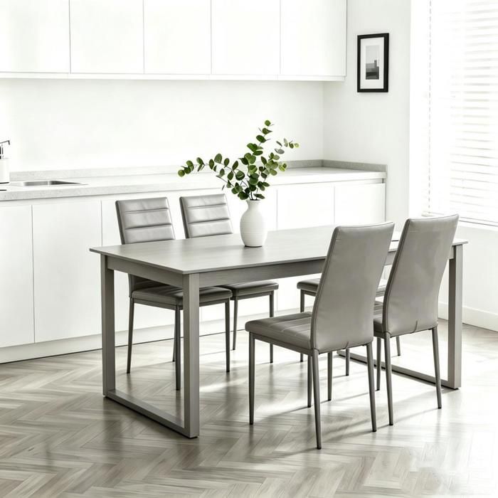 VIVOLILV Chaises Ensemble de 4 fauteuils de salle à manger THOMAS rembourré avec revêtement à laspect cuir Pour Cuisine Gris