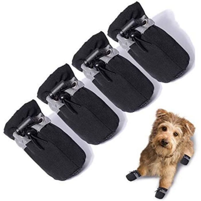 Lot de 4 bottes pour chien et protège-pattes semelles antidérapantes chaussons dhiver pour chien avec sangles réfléchissa