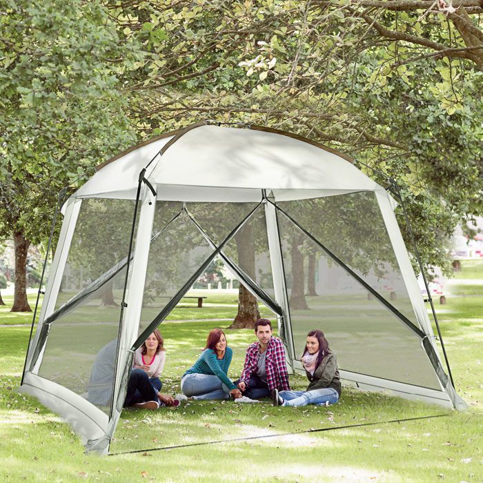 Pavillon de jardin 3 x 3 m 6-8 personnes blanc UV50+ 4 moustiquaires 2 portes sac de transport