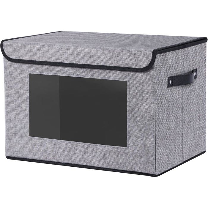 Boîte de rangement en tissu - Dimensions 33x23x20 cm - Capacité 40 litres - Fenêtre transparente