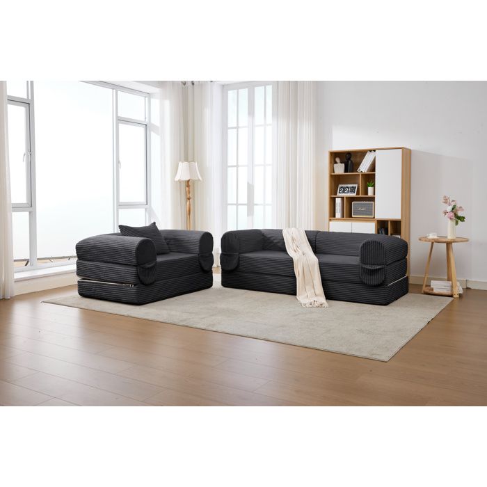 Modenuit canapé modulable 3 places 1 place + 2 places tissu corde gris sans cadre